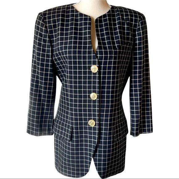 Alvin Bell New York Vintage B&W Plaid Blazer Size 10 - Picture 1 of 14